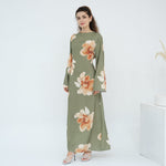 Waist-Cinched Ankle-Length Printed Midi Dress