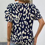Ruffled Printed Round Neck Short Sleeve Blouse - runwayfashionista.com