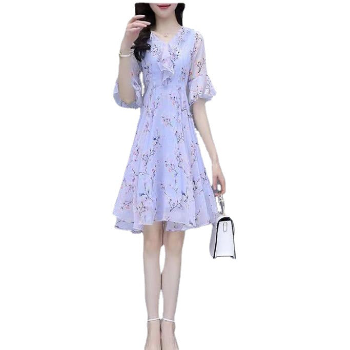 Flared Sleeve Floral Dress