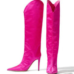 Pointed Toe Silk Satin Knee Thigh Boots