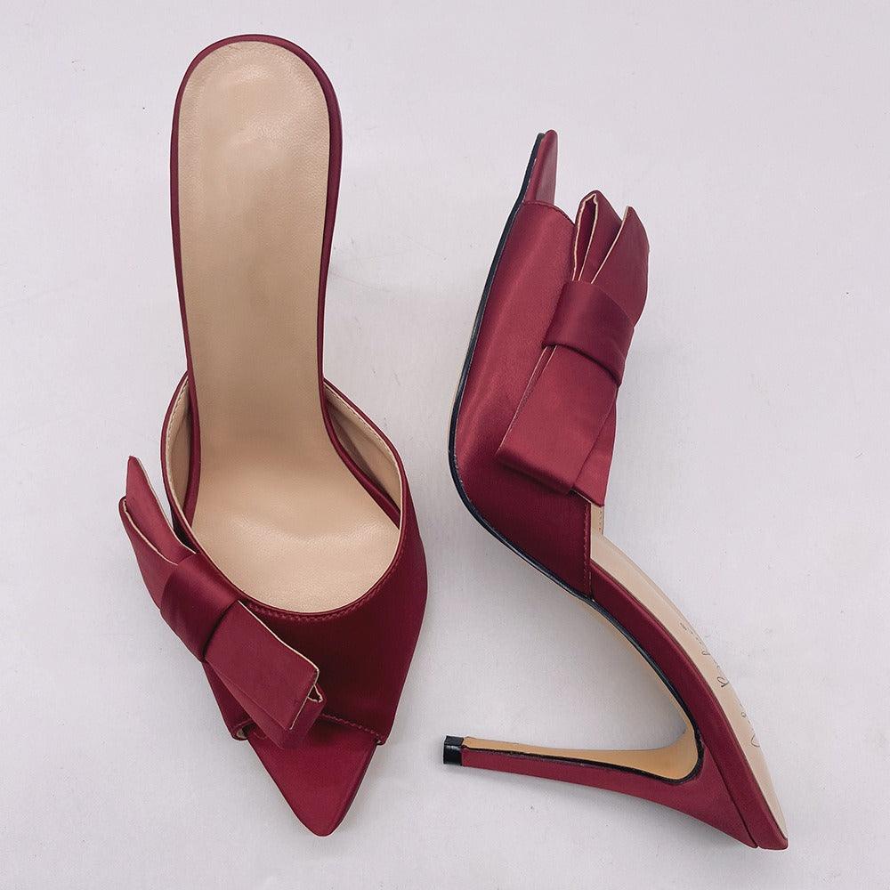 Pointed bow thin high heels