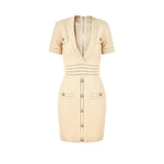 Knitted Short Sleeved V-neck Dress