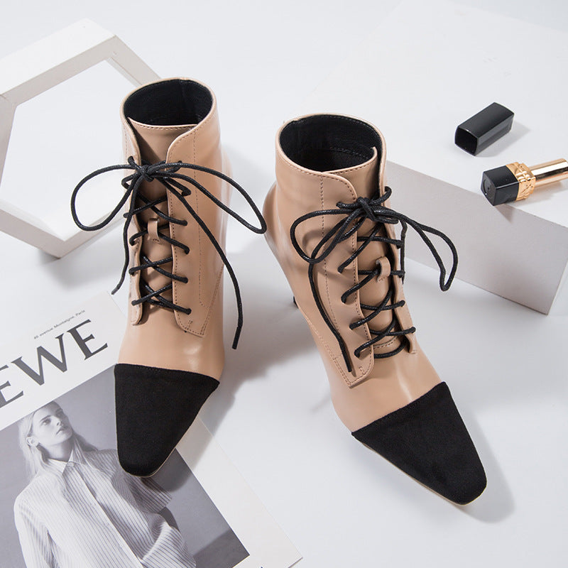 Short High Heel Boots - Apricot