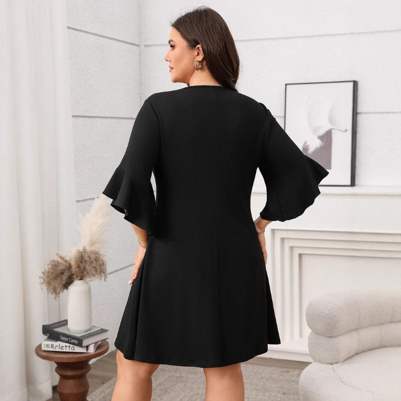 Flattering Black Dress: Flare Sleeves, V-Neck