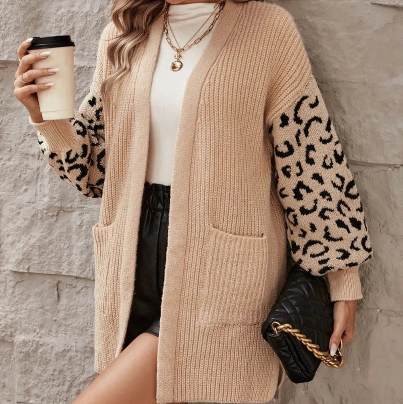 Pocketed Leopard Open Front Cardigan - runwayfashionista.com