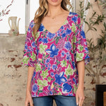V-Neck Floral Half Sleeve Top- runwayfashionixta.com