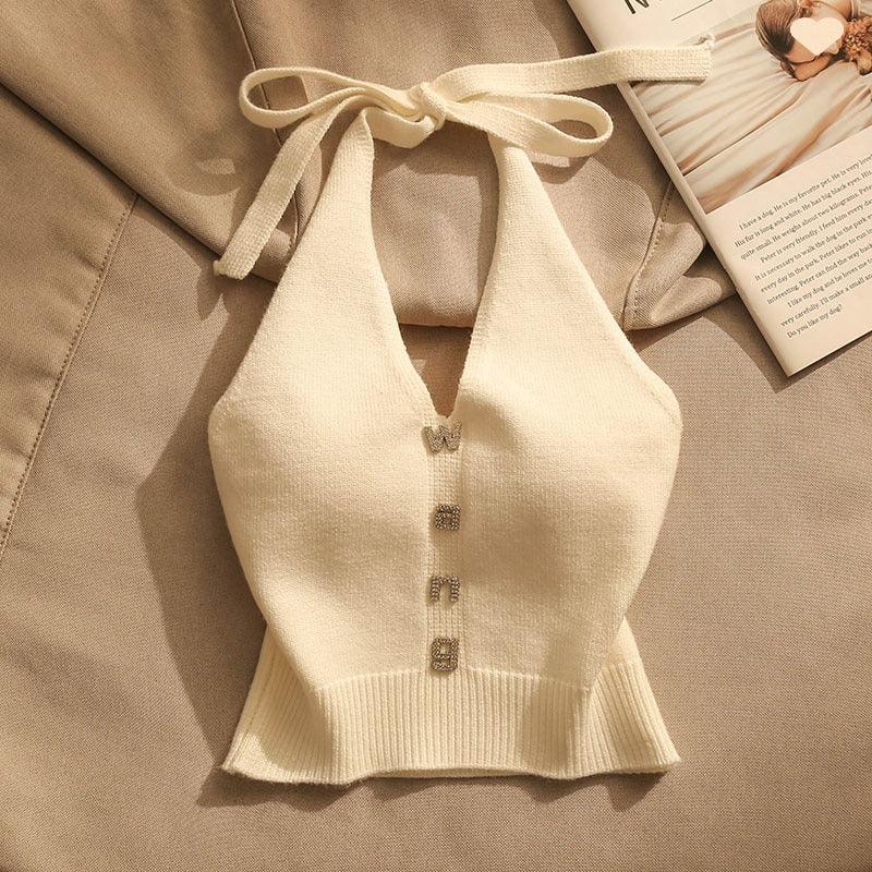 Off the shoulder short knit vest top - runwayfashionista.com