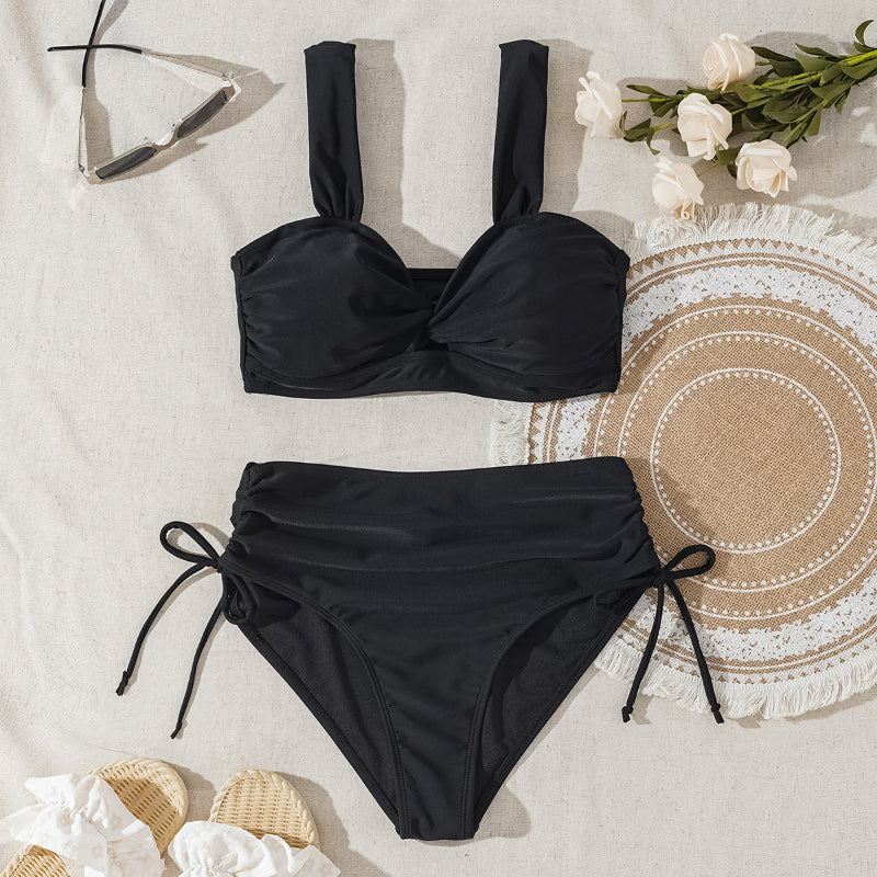 High Waist Two Piece Black Swimsuit.