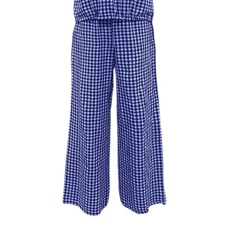 Plaid Round Neck Half Sleeve Top and Pants Set -runwayfashionista.com