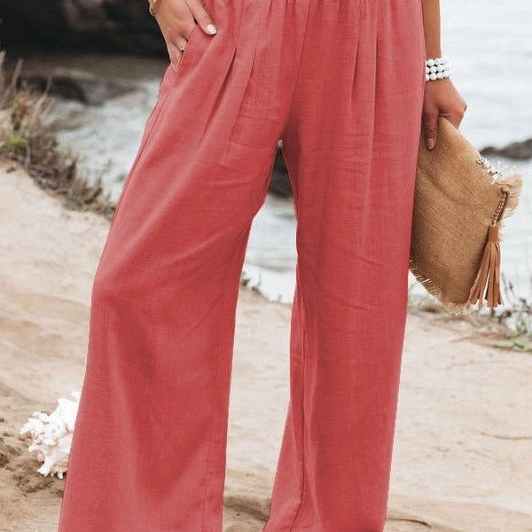 Elegant Wide-Leg Loose Cotton Linen Trousers