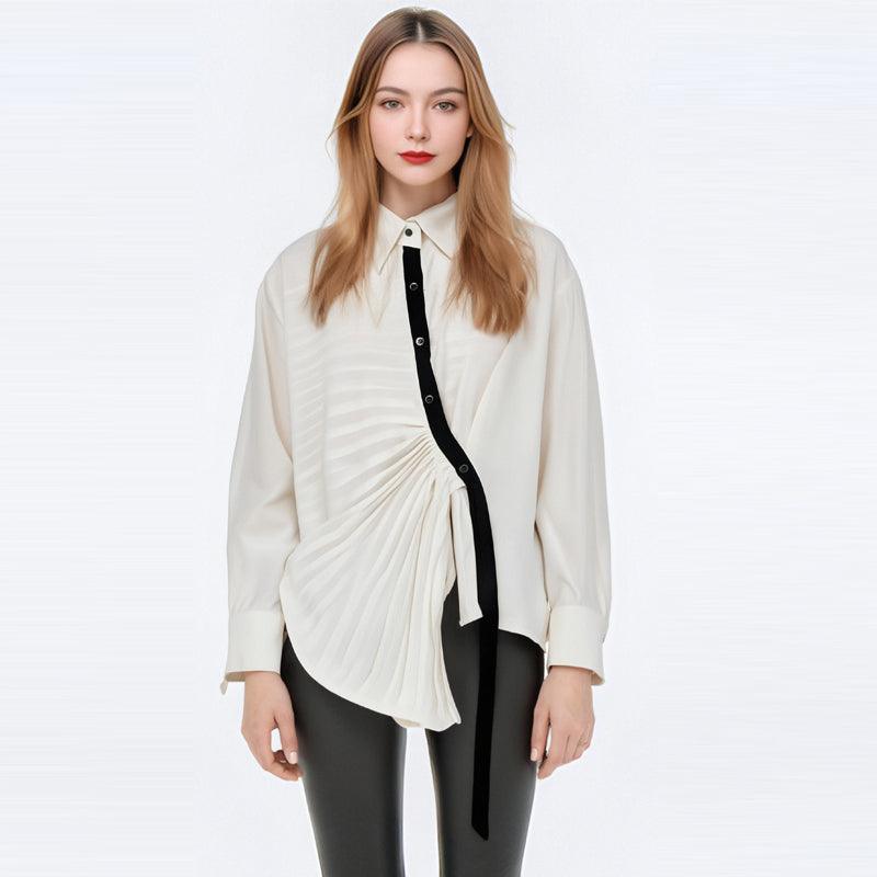 Pleated Irregular Long Sleeved Shirt
