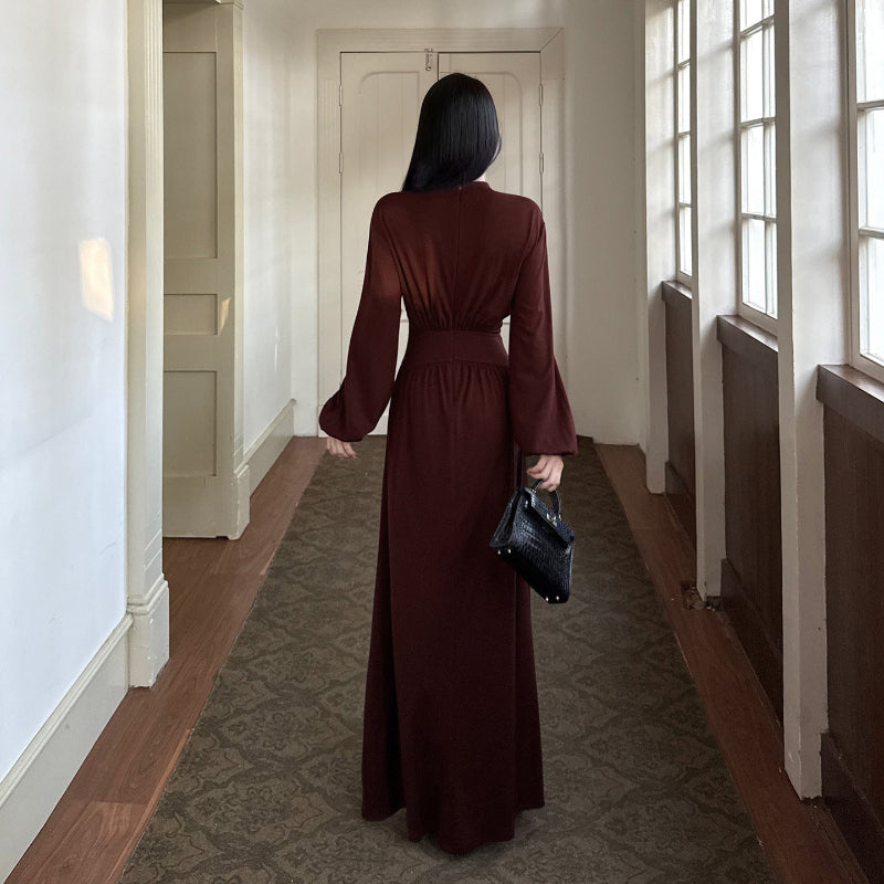 The A-Line Sculptor: Half Collar Midi in Burgundy