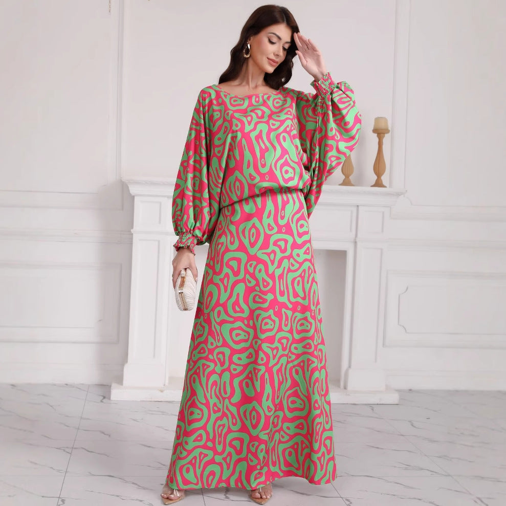 Bold Red Geometric Dress Set