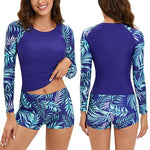 Long Sleeve Printed Panel Surfing Swimwear - runwayfashionista.com
