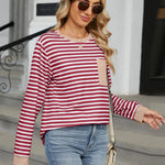 Pocketed Striped Round Neck Long Sleeve T-Shirt - runwayfashionista.com