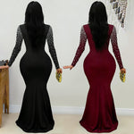 Elegant High Neck Rhinestone Beaded Bodycon Maxi Dress