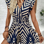 Printed Surplice Cap Sleeve Romper - runwayfashion.com