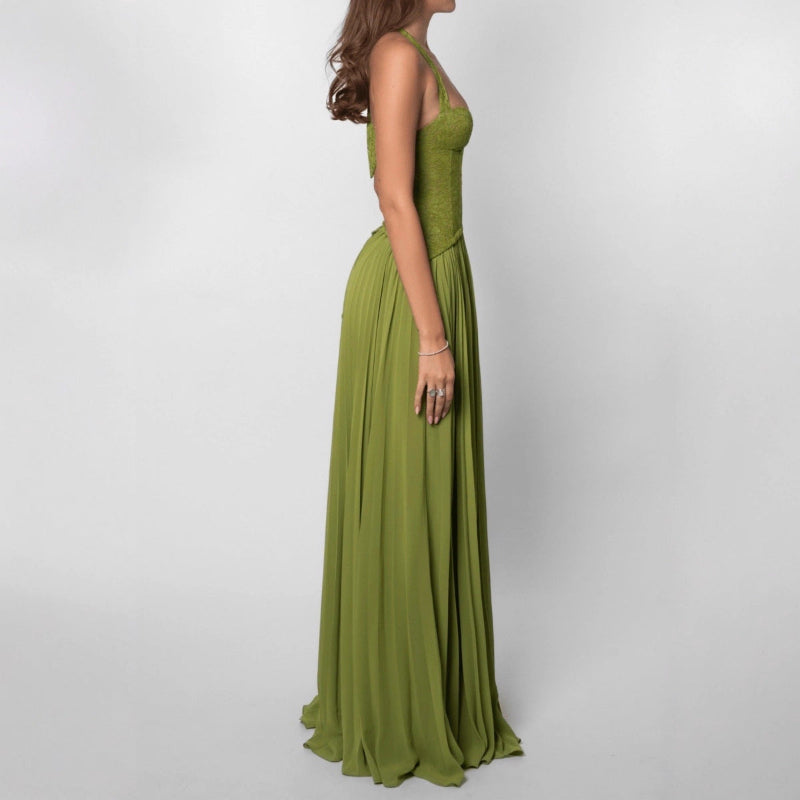 Backless Ruched Strapless Maxi Dress - green