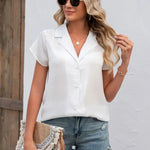 Button Up Collared Neck Short Sleeve Shirt -runwayfashionista.com