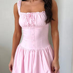 Decorative Button Square Neck Cami Dress - runwayfashionista.com