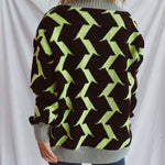 Contrast Trim Geometric V-Neck Long Sleeve Cardigan - runwayfashionista.com