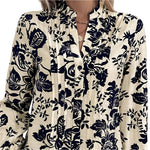 Printed notched long sleeve shirt -runwayfashionista.com
