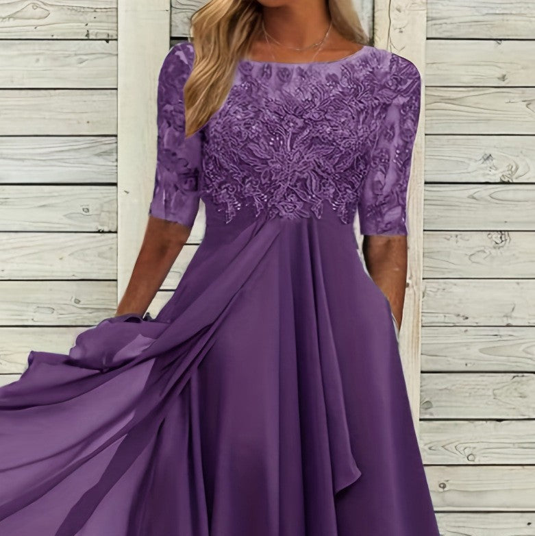 Elevate Your Presence: The Elegant Chiffon Lace Hollow-Out Maxi Dress