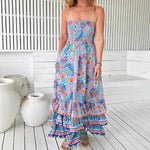 Multi-layer Ruffle Tiered Strapless Maxi Dress - violet