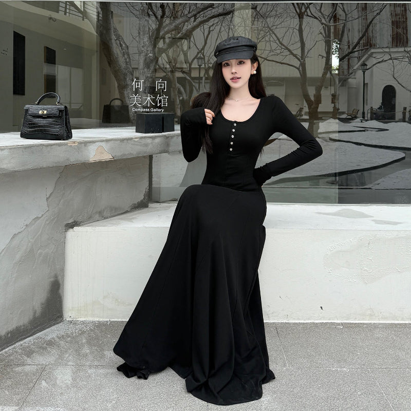 The Lazy-Luxe: Autumn A-Line Long Midi Dress