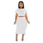 Round Neck Short Sleeve Long Dress Two-Piece Set - White