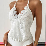 Halter Neck Lace Bodysuit - runwayfashionista.com