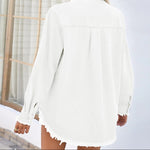 Raw Hem Button Up Long Sleeve Denim Jacket -runwayfashionista.com