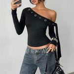 Slanted shoulder long sleeved top