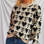 Heart Contrast Long Sleeve Dropped Shoulder Sweater -runwayfashionista.com