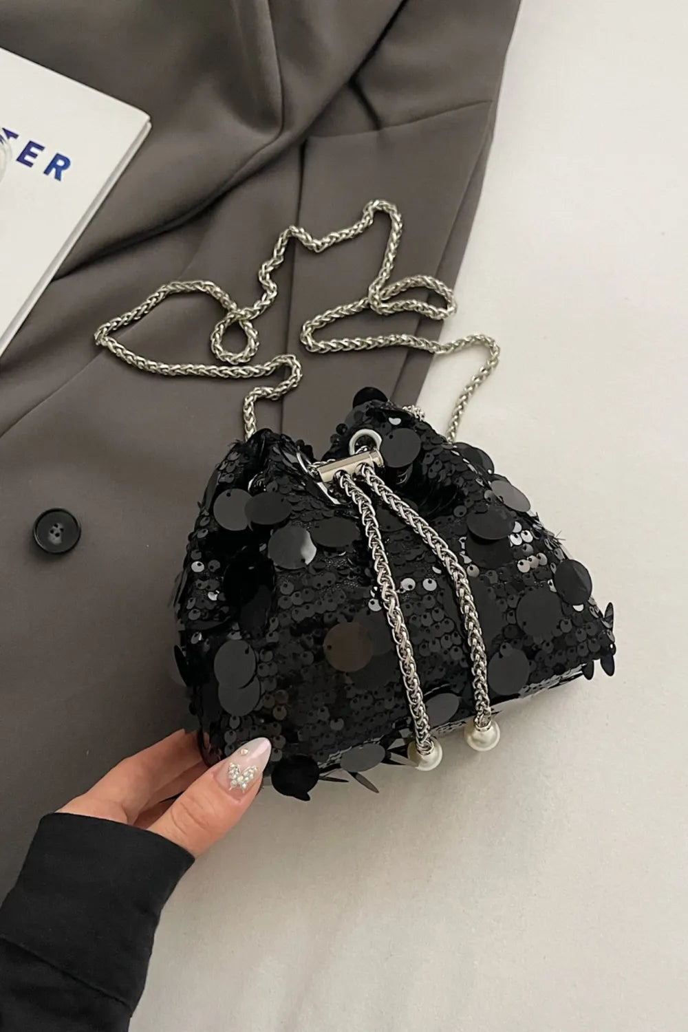 Drawstring Sequin Crossbody Bag - rnwayfashionista.com