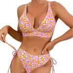 Small Floral Print Deep V Sexy Two-Piece Swimsuit