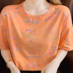 Cute Cartoon Loose Fit Milk Silk T-Shirt - orange red