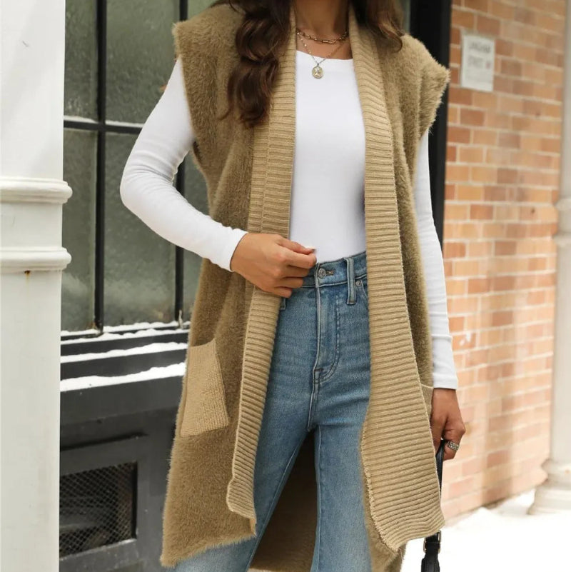 Pocketed Open Front Cap Sleeve Cardigan - runwayfashionista.com