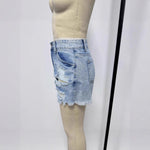 Broken hole slim fit tassel denim shorts