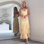 Layered Decorative V-neck Midi Dress