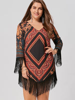 Vibrant Tribal Chiffon Dress with Tassels