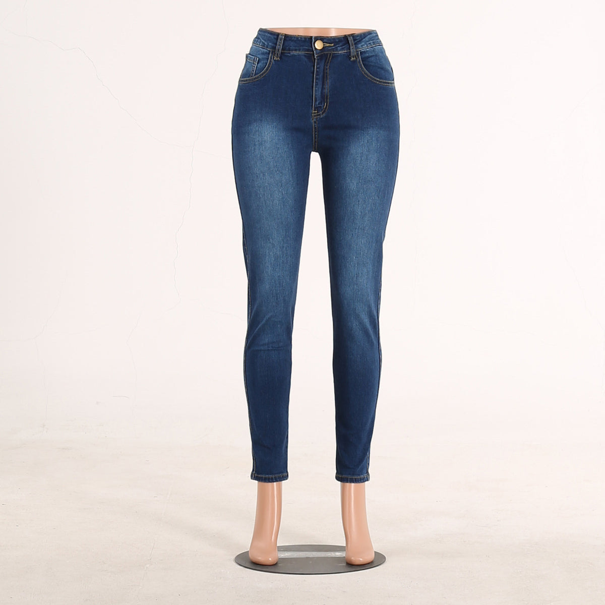 Slim Fit Knee Hole Jeans - High-Waisted Street Style Denim