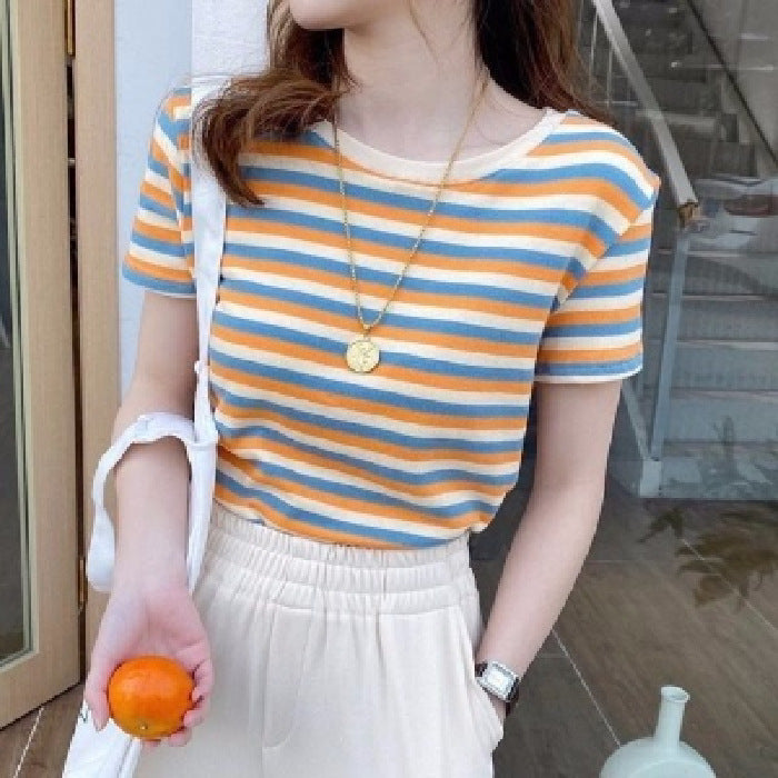 Stripe Short Sleeve T-Shirt - orange