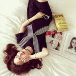 Elegant Short-Sleeved A-Line Shirt Dress - black