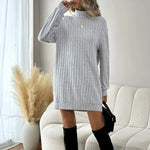 Turtleneck Dropped Shoulder Long Sleeve Mini Dress - runwayfashionista.com