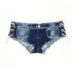 Sexy Low-Waist Washed Denim Hot Pants - blue