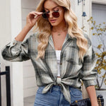 Plaid Collared Neck Long Sleeve Shirt - runwayfashionista.com