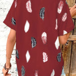 Printed Collared Neck Short Sleeve Blouse - runwayfashionista.com