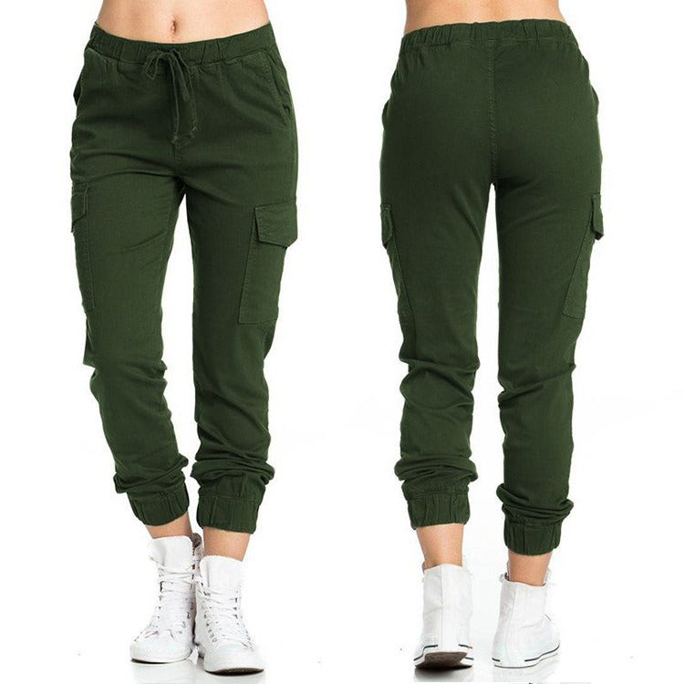 The Ultimate Utility: Women’s Elastic Waist String Side Pocket Pants - green