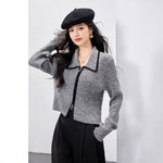 Black and Gray Contrast Double-Zipper Knit Cardigan
